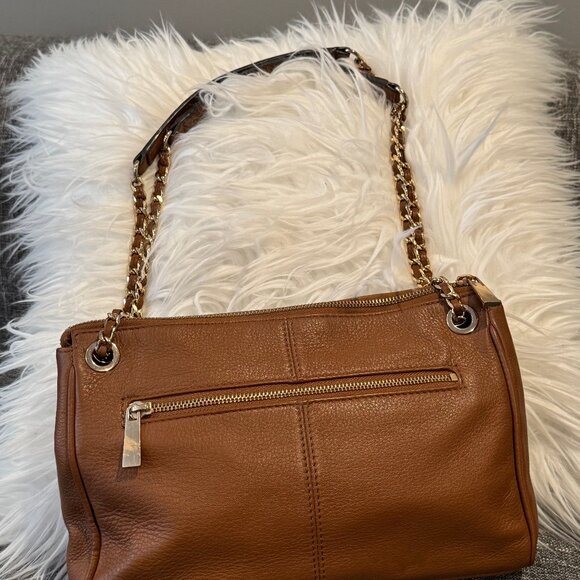 Vince Camuto Leather Brown Crossbody Bag with Chain Strap Tan Clutch - Picture 2 of 11